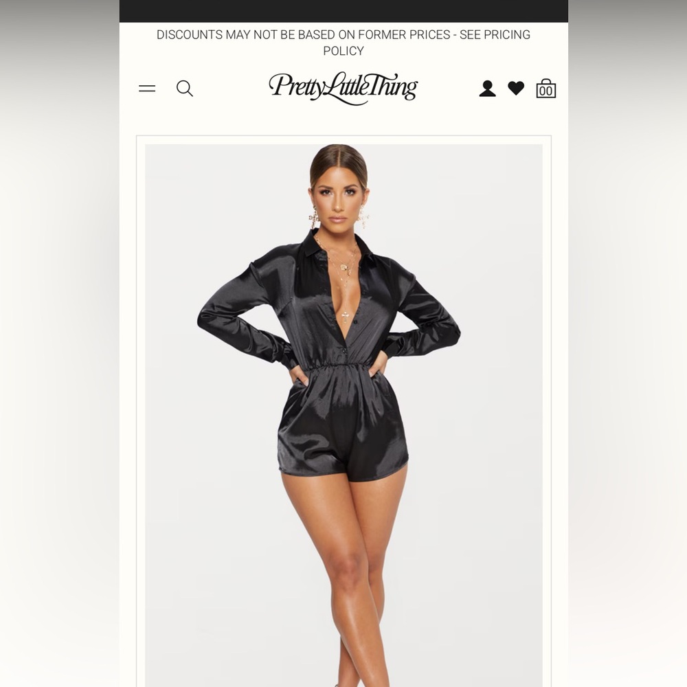 Pretty little thing black satin shirt romper